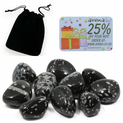 Obsidian Snowflake Gift Pouch of Ten Polished Tumblestones